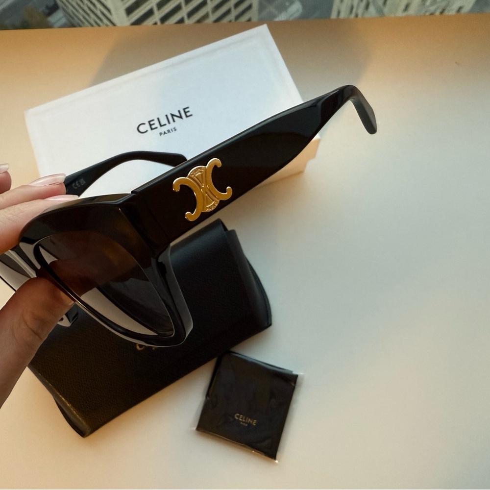 Celine Black Sunglasses with Gold Logo - Picture 1 of 3